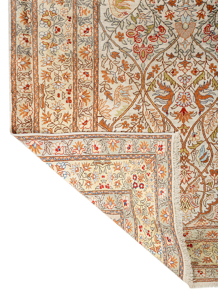 gulmarg gold silk hand knotted Rug - Backing Shot