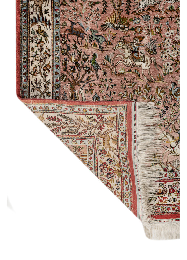 aprezo red and orange silk hand knotted Rug - Backing Shot