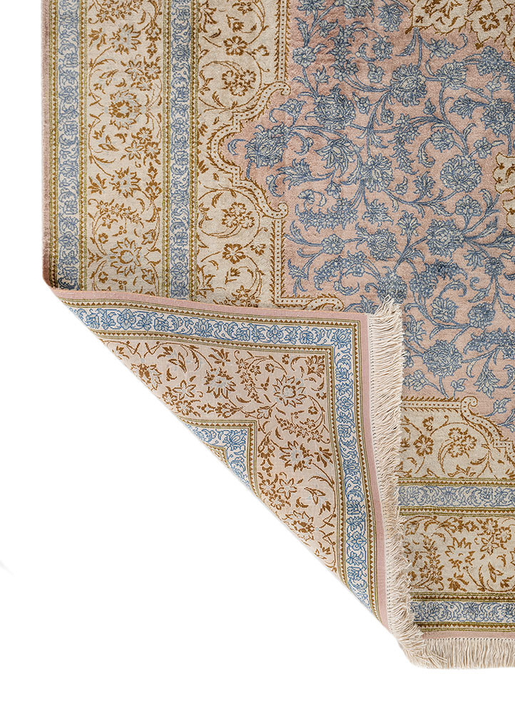 gulmarg ivory silk hand knotted Rug - Backing Shot