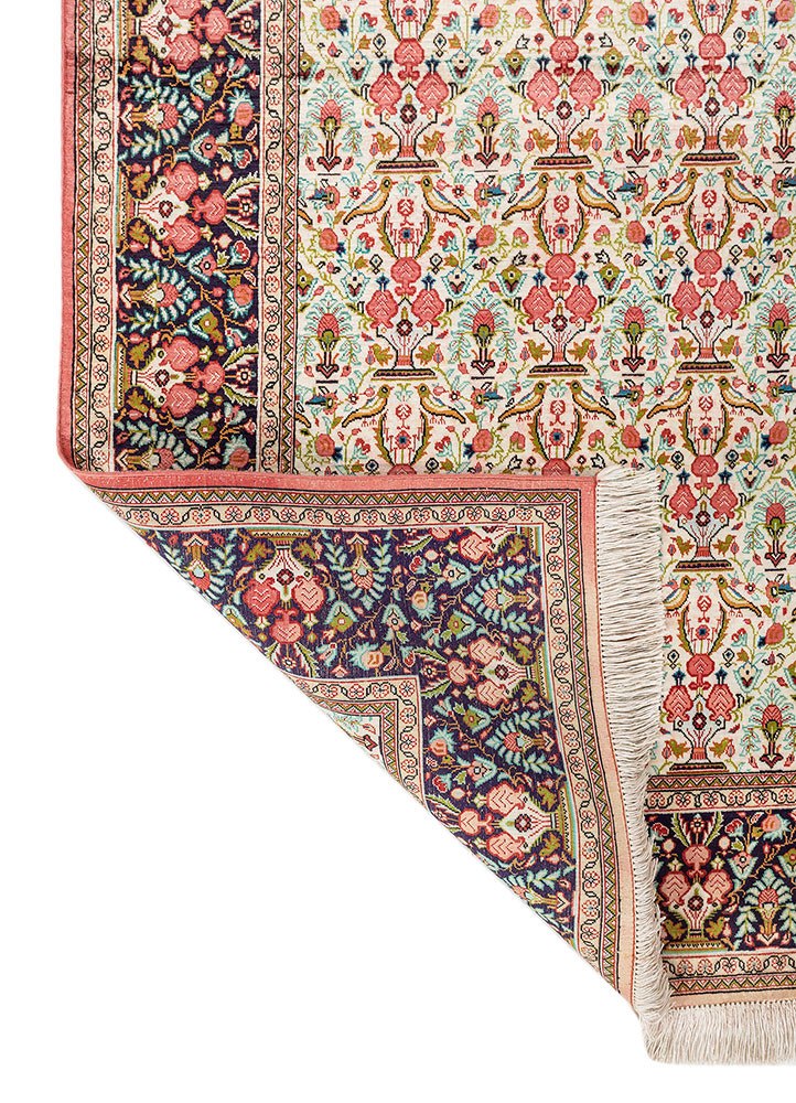 gulmarg pink and purple silk hand knotted Rug - Backing Shot gulmarg pink and purple silk hand knotted Rug - Backing Shot