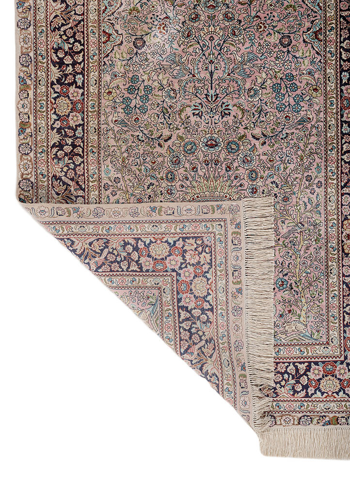 gulmarg pink and purple silk hand knotted Rug - Backing Shot