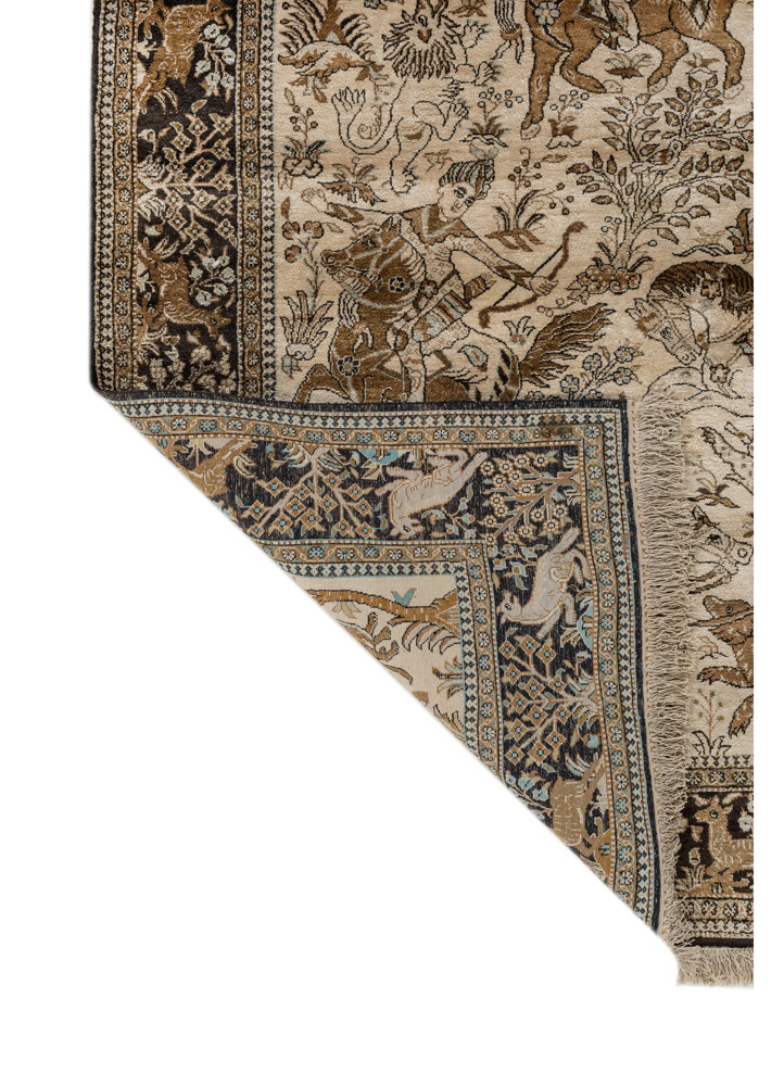 aprezo beige and brown silk hand knotted Rug - Backing Shot aprezo beige and brown silk hand knotted Rug - Backing Shot