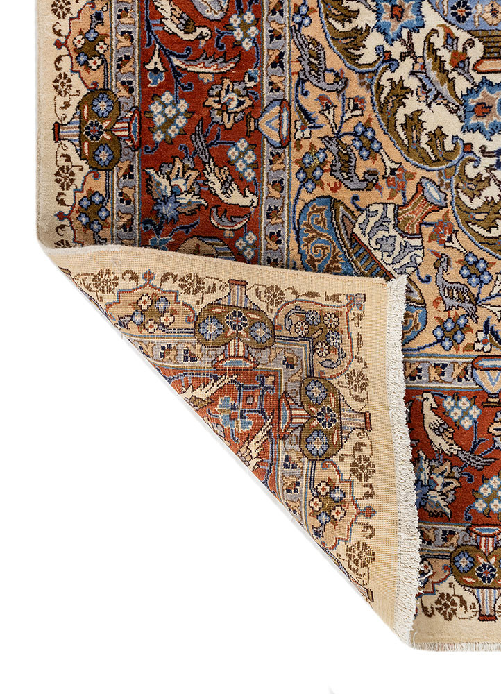 aalam red and orange wool hand knotted Rug - Backing Shot