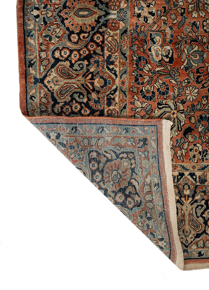 aalam red and orange wool hand knotted Rug - Backing Shot