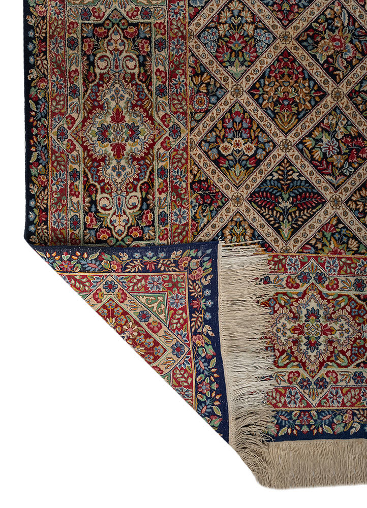 aalam red and orange wool hand knotted Rug - Backing Shot