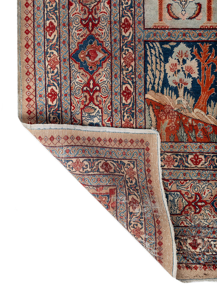 aalam red and orange wool hand knotted Rug - Backing Shot aalam red and orange wool hand knotted Rug - Backing Shot