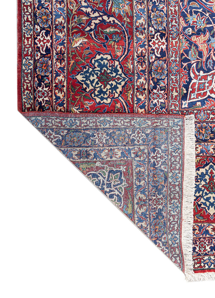 aalam red and orange wool hand knotted Rug - Backing Shot