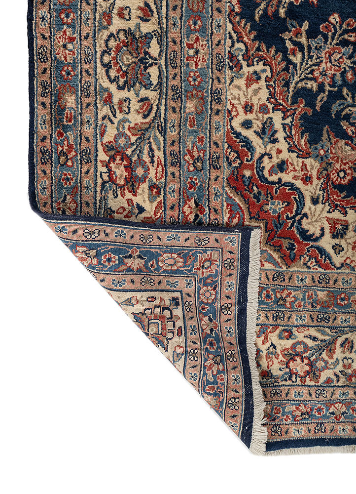 aalam blue wool hand knotted Rug - Backing Shot aalam blue wool hand knotted Rug - Backing Shot