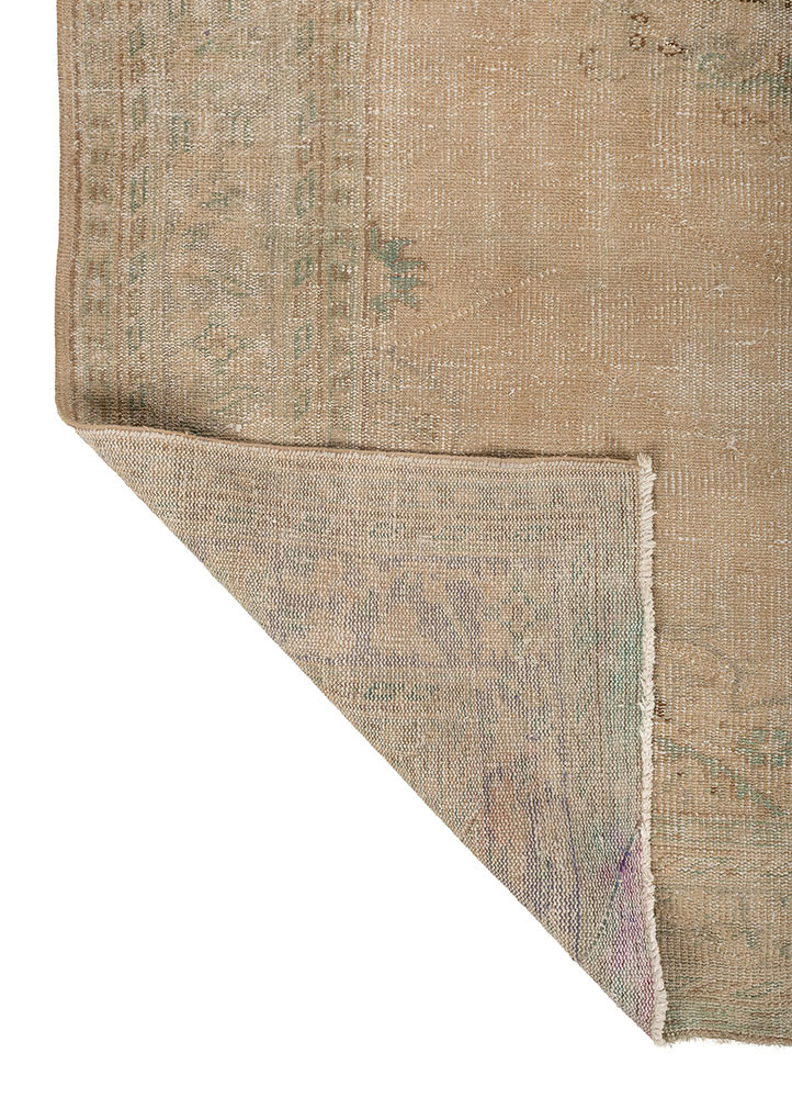 vintage beige and brown wool hand knotted Rug - Backing Shot vintage beige and brown wool hand knotted Rug - Backing Shot