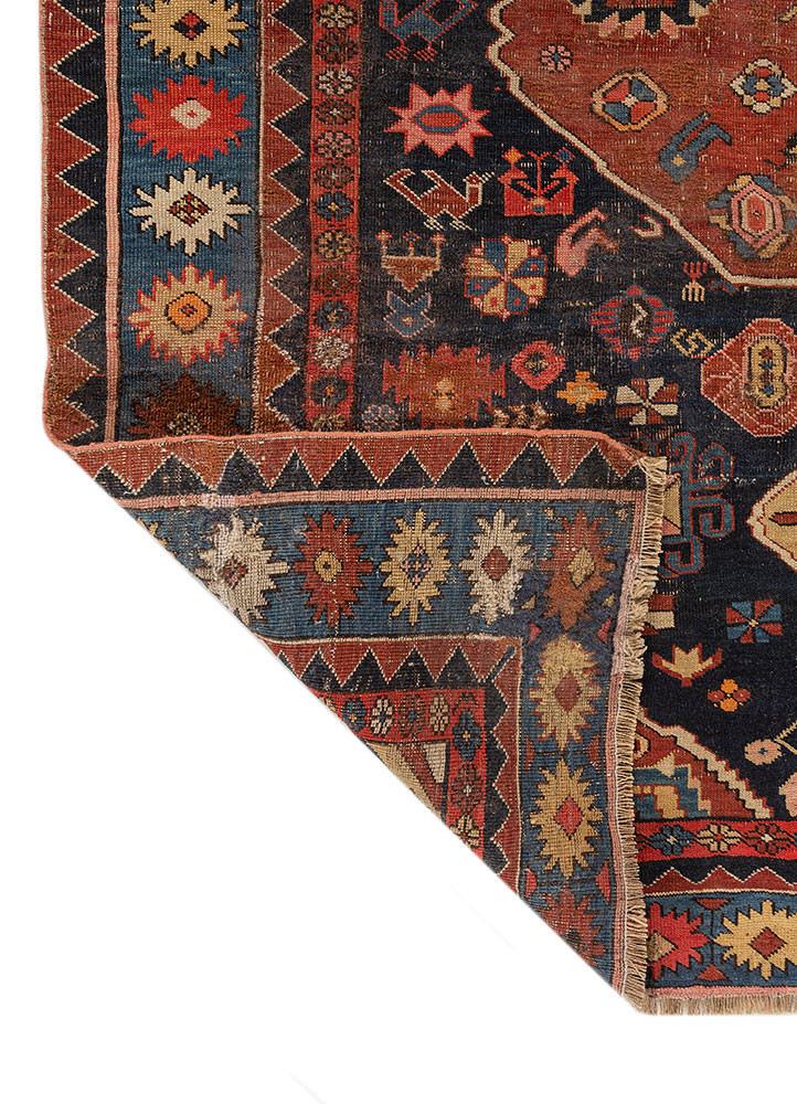 aalam blue wool hand knotted Rug - Backing Shot