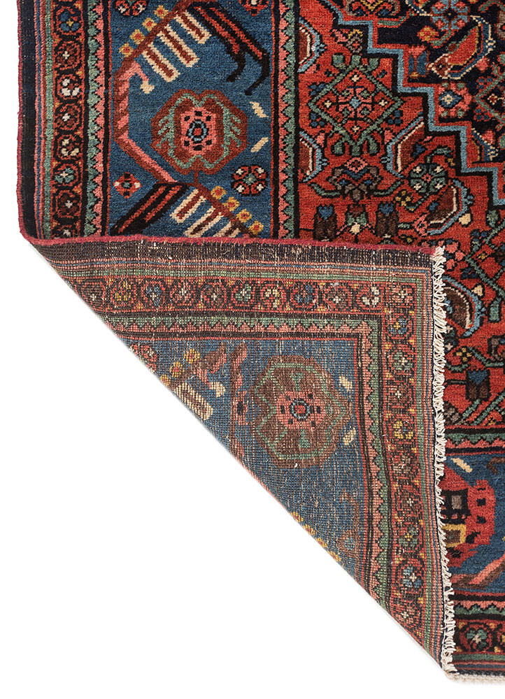 kiaan red and orange wool hand knotted Rug - Backing Shot