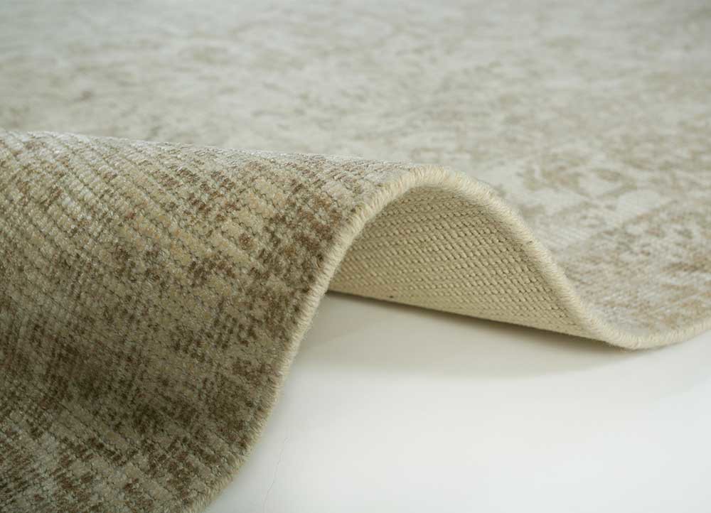 bespoke sile beige and brown wool and viscose hand loom Rug - Backing Shot