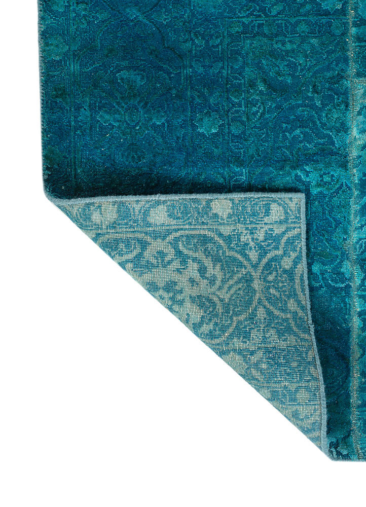 provenance blue wool and silk hand knotted Rug - Backing Shot