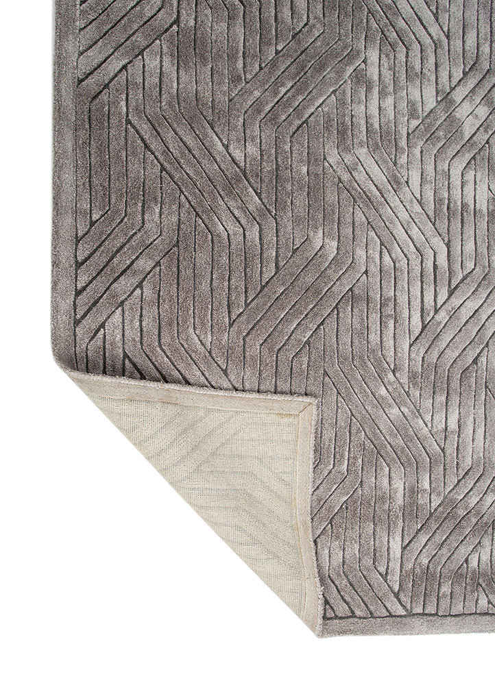 cera beige and brown bamboo silk hand tufted Rug - Backing Shot