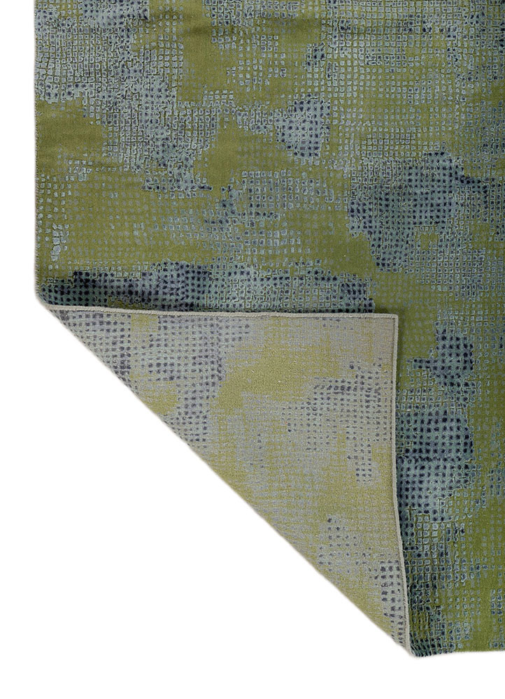 free verse by kavi green wool and silk hand knotted Rug - Backing Shot