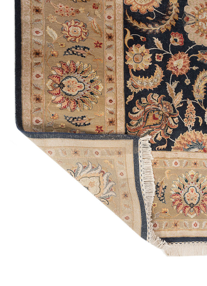 aurora blue wool and silk hand knotted Rug - Backing Shot