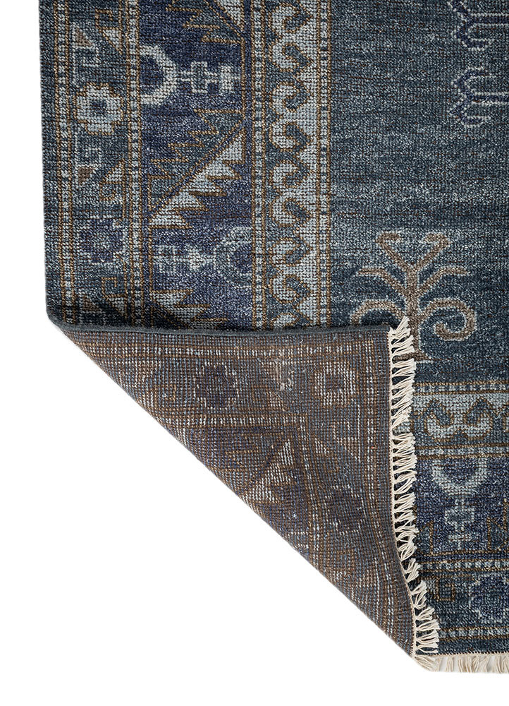 erbe blue wool hand knotted Rug - Backing Shot