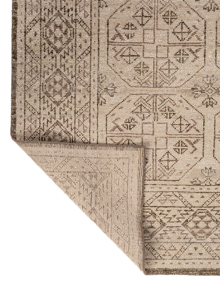 erbe beige and brown wool hand knotted Rug - Backing Shot