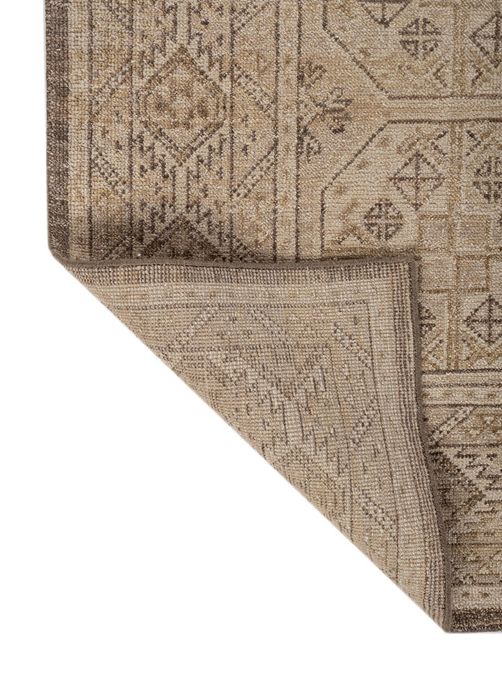 erbe beige and brown wool hand knotted Rug - Backing Shot
