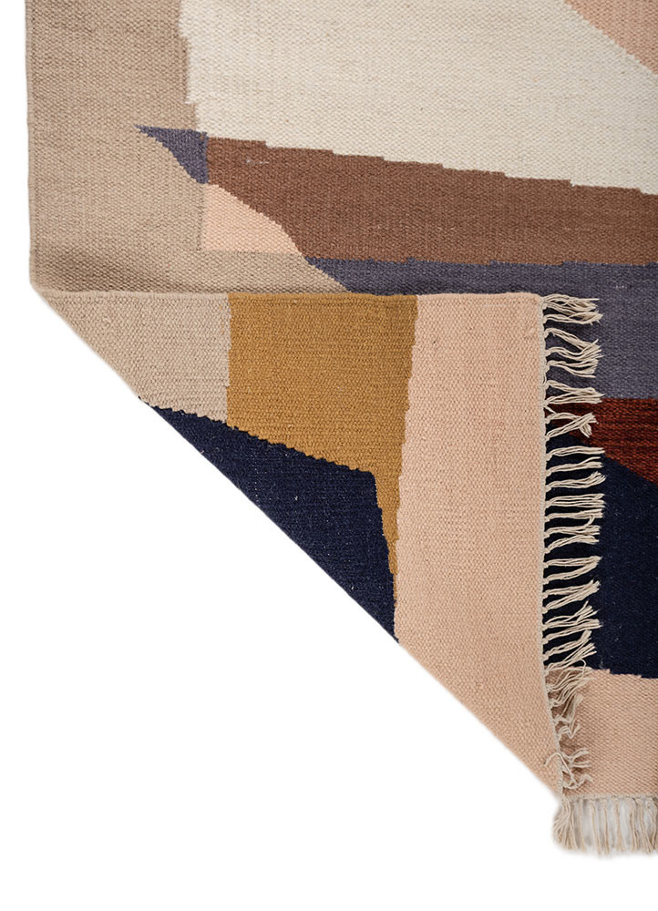indusbar beige and brown wool flat weaves Rug - Backing Shot indusbar beige and brown wool flat weaves Rug - Backing Shot