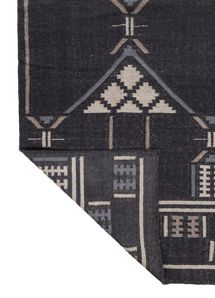 bedouin grey and black wool flat weaves Rug - Backing Shot bedouin grey and black wool flat weaves Rug - Backing Shot