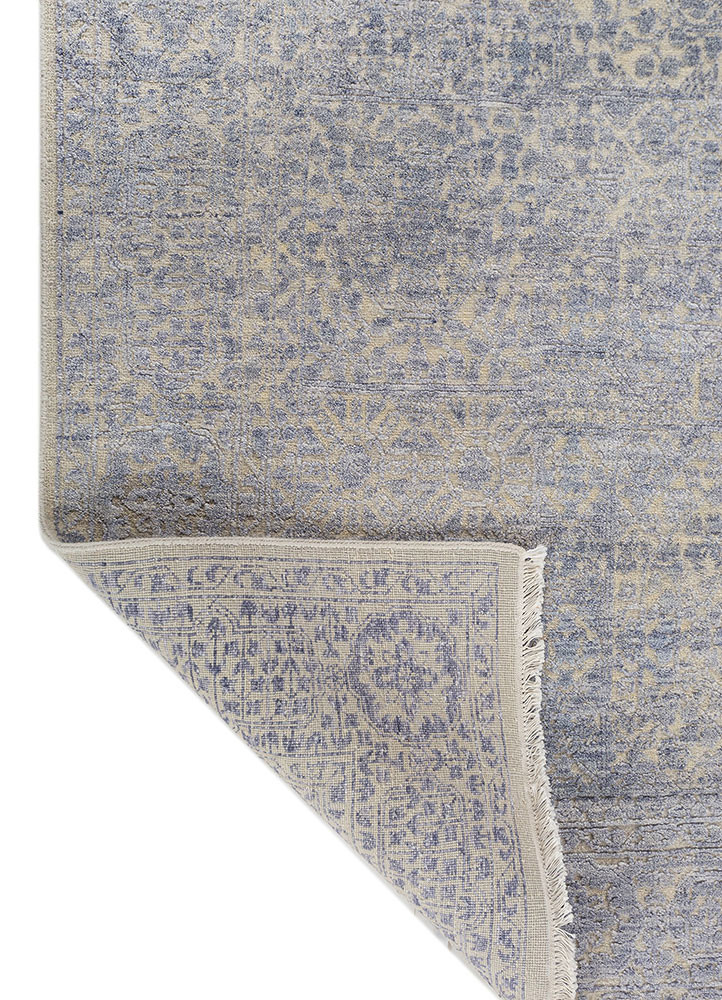 aurora grey and black wool and viscose hand knotted Rug - Backing Shot