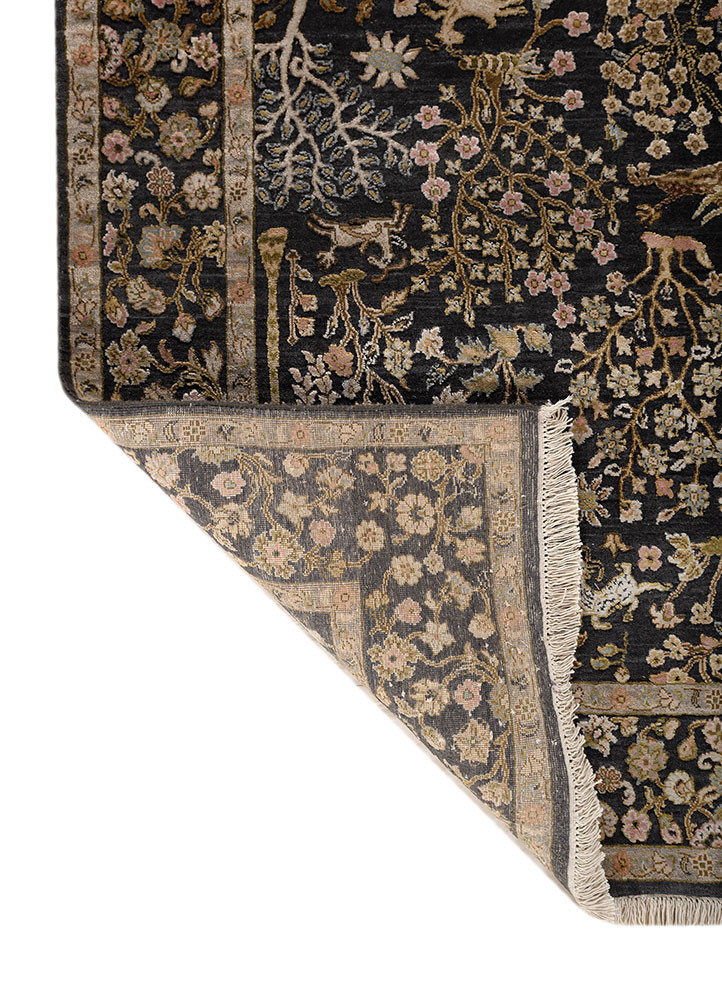 aprezo grey and black wool and silk hand knotted Rug - Backing Shot aprezo grey and black wool and silk hand knotted Rug - Backing Shot