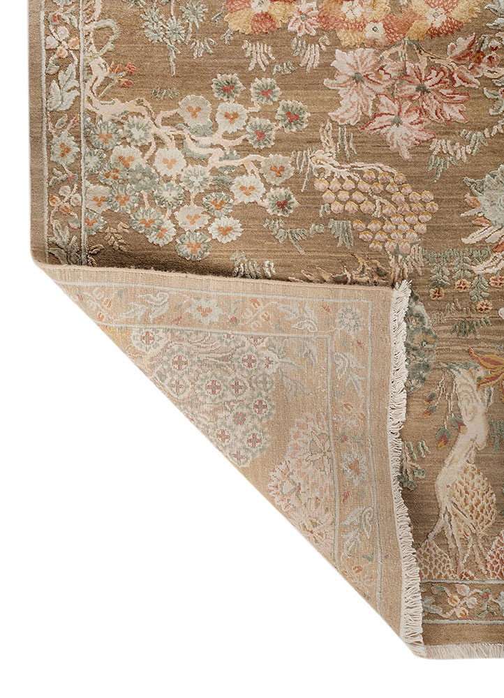 aurora beige and brown wool and silk hand knotted Rug - Backing Shot aurora beige and brown wool and silk hand knotted Rug - Backing Shot