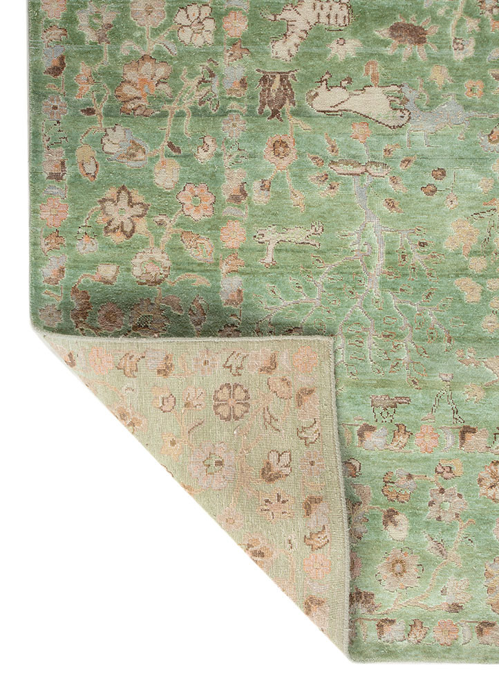 far east green wool and silk hand knotted Rug - Backing Shot far east green wool and silk hand knotted Rug - Backing Shot