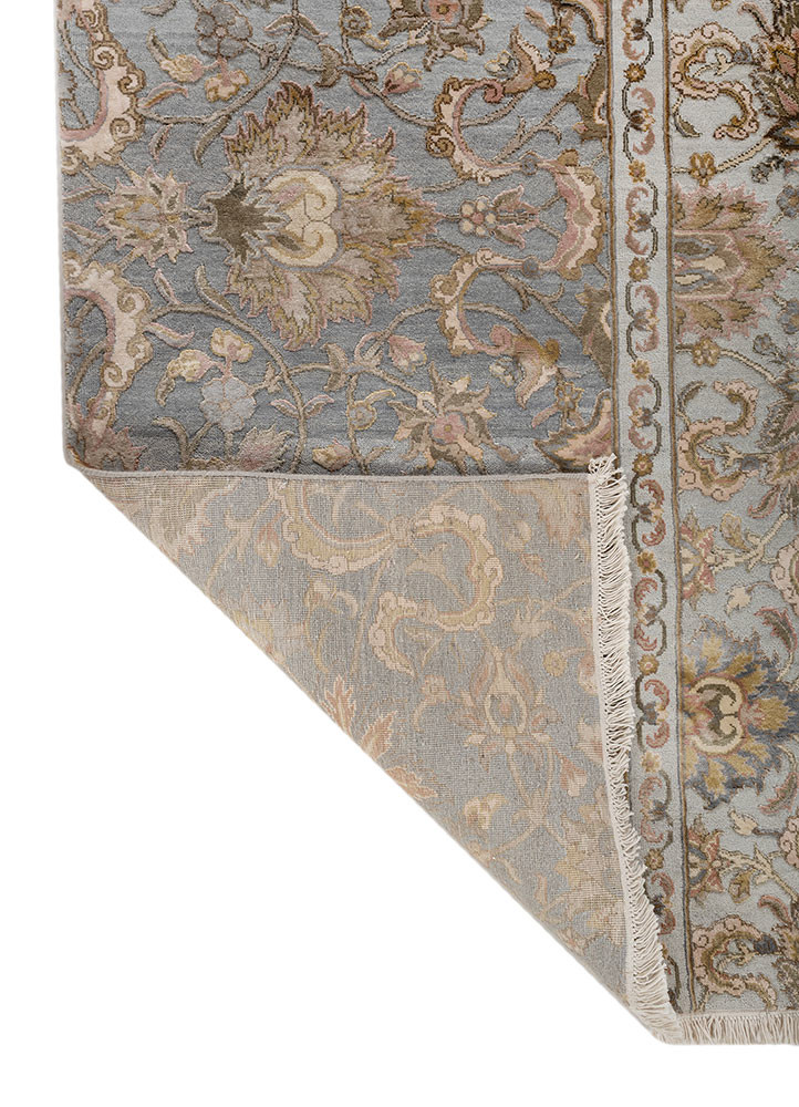 aurora grey and black wool and silk hand knotted Rug - Backing Shot