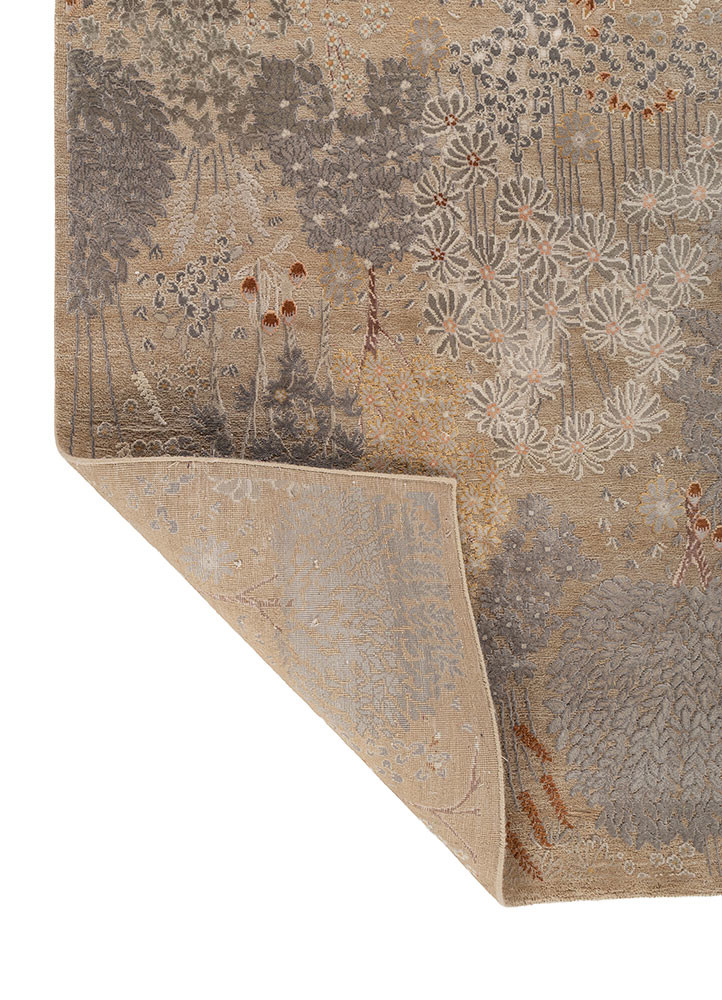 far east beige and brown wool and silk hand knotted Rug - Backing Shot far east beige and brown wool and silk hand knotted Rug - Backing Shot