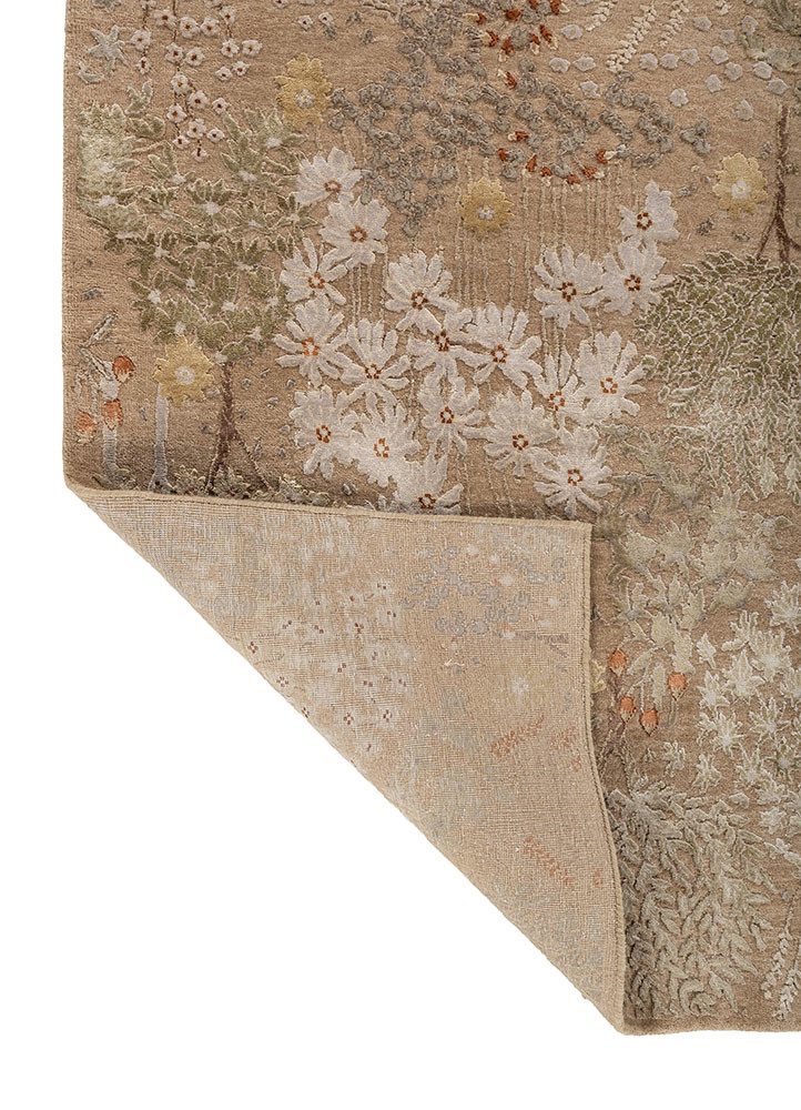 far east beige and brown wool and silk hand knotted Rug - Backing Shot far east beige and brown wool and silk hand knotted Rug - Backing Shot
