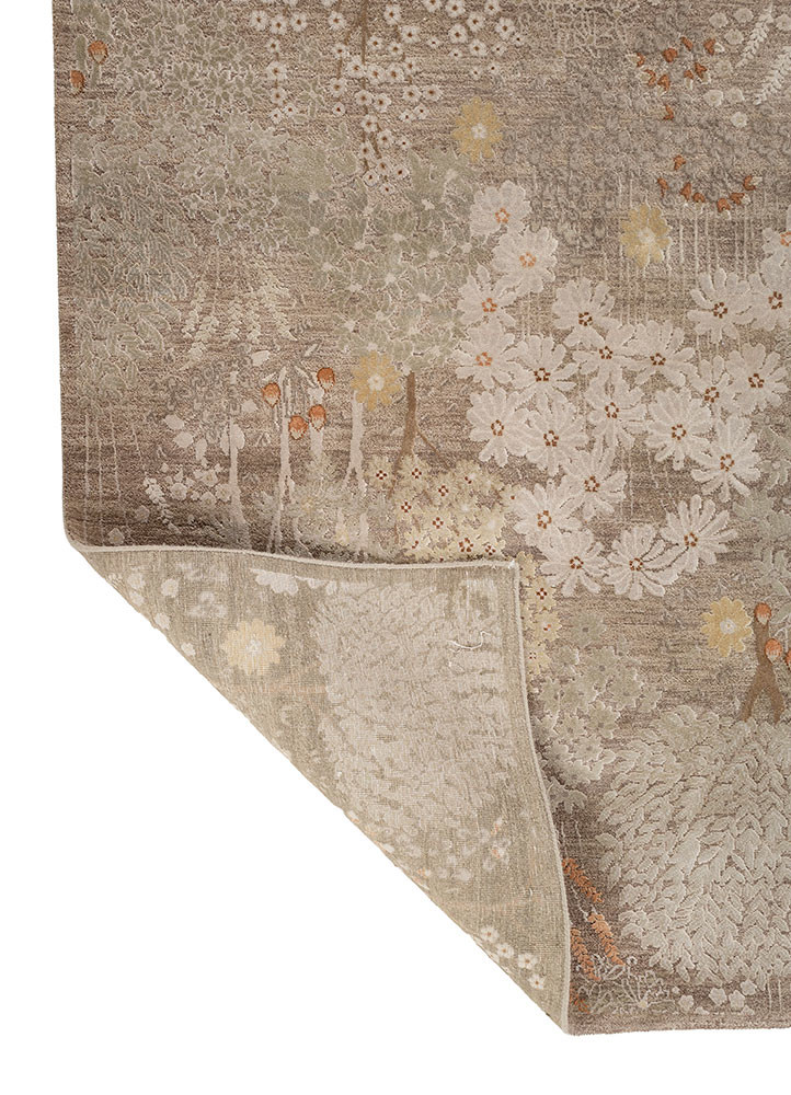 far east beige and brown wool and silk hand knotted Rug - Backing Shot far east beige and brown wool and silk hand knotted Rug - Backing Shot