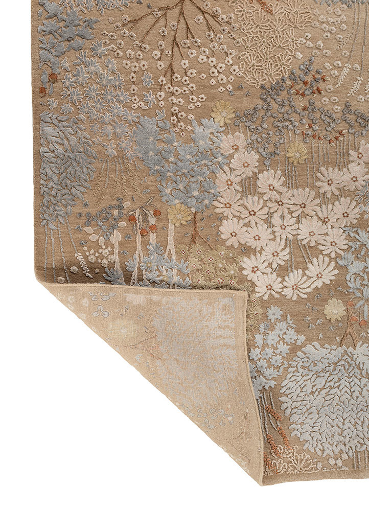 far east beige and brown wool and silk hand knotted Rug - Backing Shot far east beige and brown wool and silk hand knotted Rug - Backing Shot