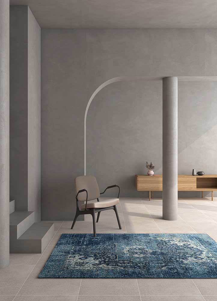 far east blue wool and silk hand knotted Rug - Backing Shot