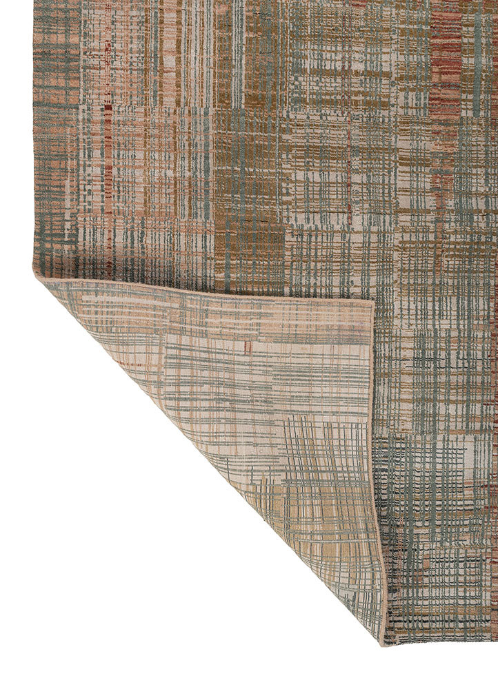 unstring by kavi red and orange wool and bamboo silk hand knotted Rug - Backing Shot unstring by kavi red and orange wool and bamboo silk hand knotted Rug - Backing Shot