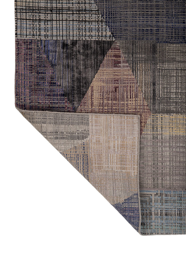 unstring by kavi grey and black wool and bamboo silk hand knotted Rug - Backing Shot