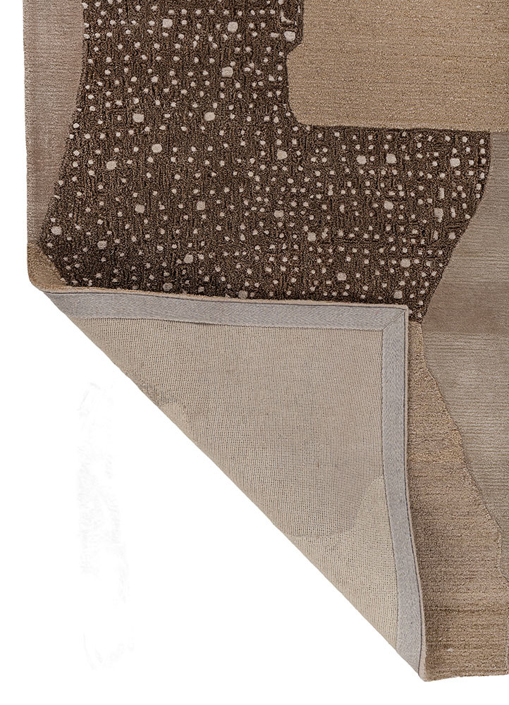 linear beige and brown wool and bamboo silk hand tufted Rug - Backing Shot