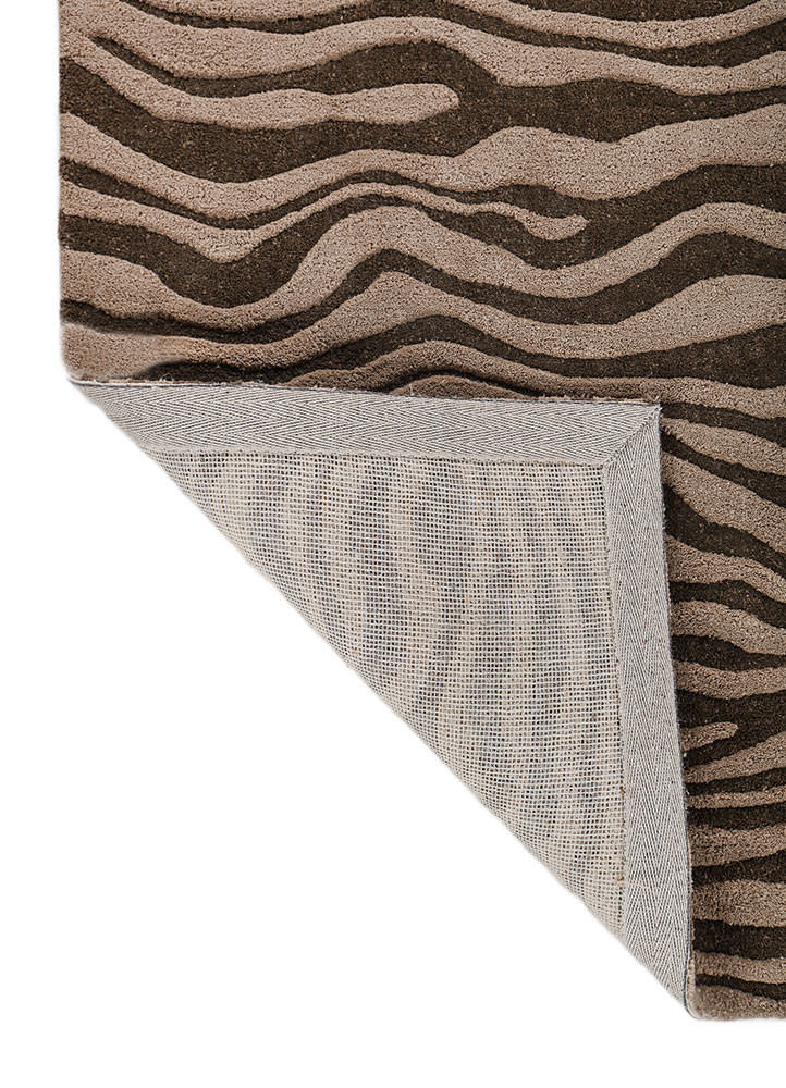 linear beige and brown acrylic hand tufted Rug - Backing Shot