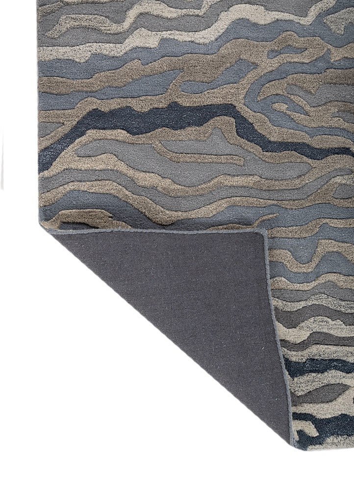 linear blue wool and viscose hand tufted Rug - Backing Shot