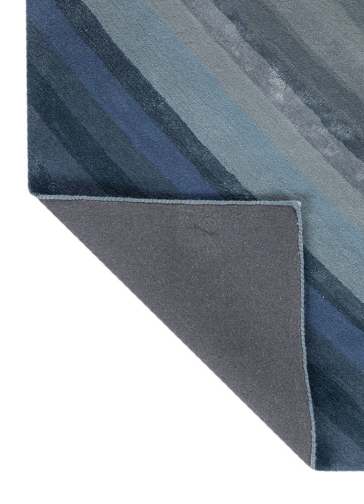 linear blue wool and viscose hand tufted Rug - Backing Shot linear blue wool and viscose hand tufted Rug - Backing Shot