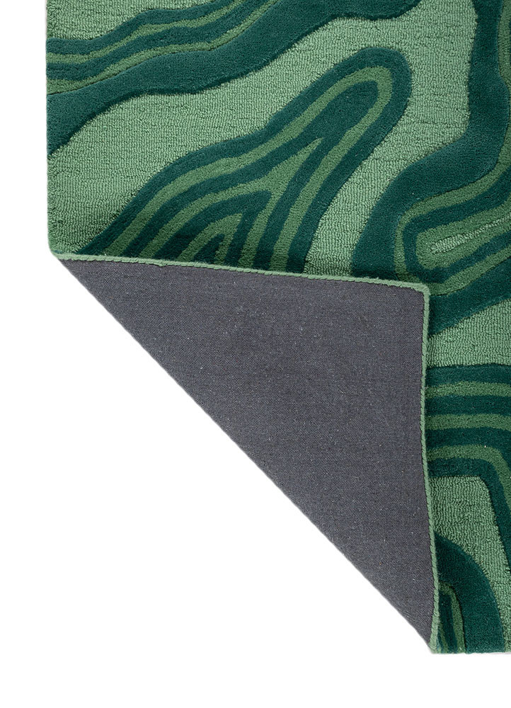 linear green wool hand tufted Rug - Backing Shot