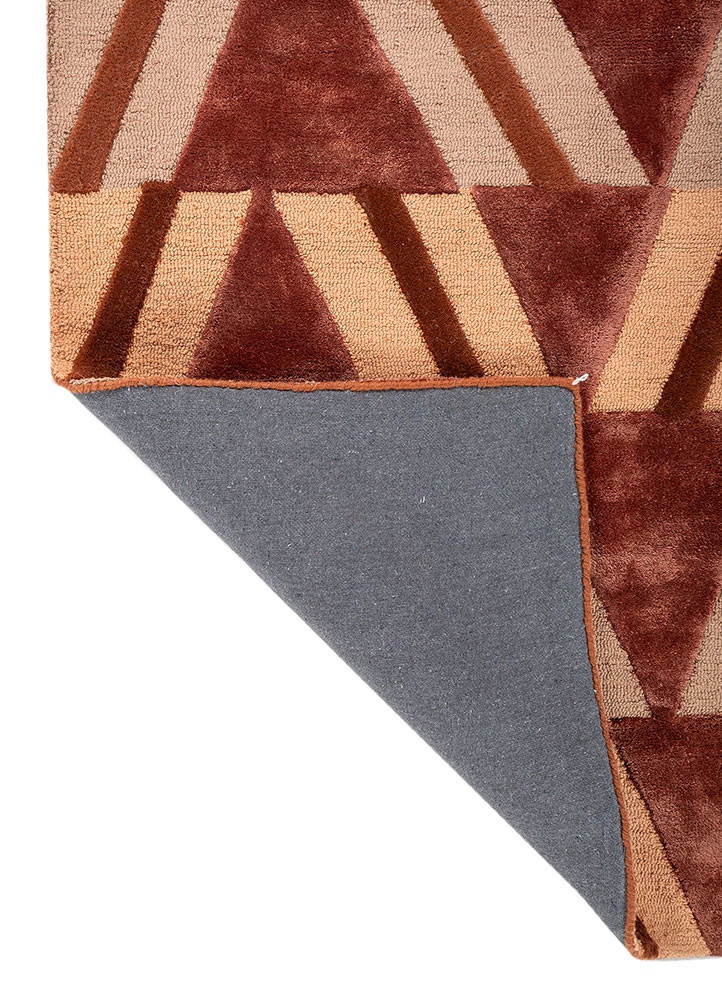 linear red and orange wool hand tufted Rug - Backing Shot