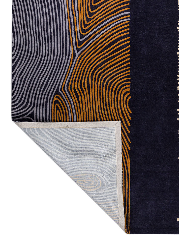linear blue wool hand tufted Rug - Backing Shot linear blue wool hand tufted Rug - Backing Shot