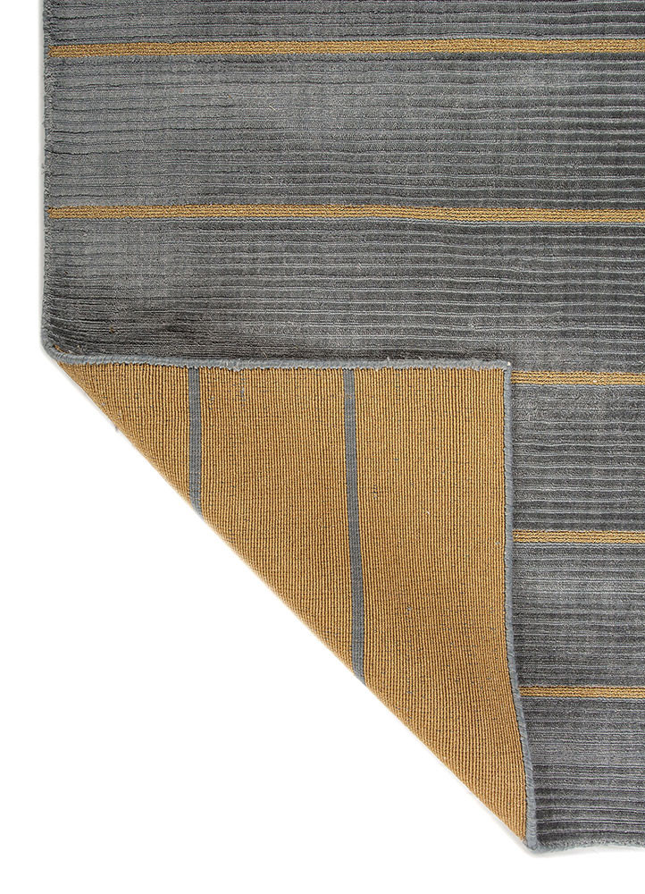 contour blue bamboo silk and zari hand loom Rug - Backing Shot