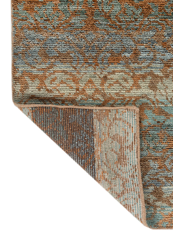 aprezo red and orange wool hand knotted Rug - Backing Shot