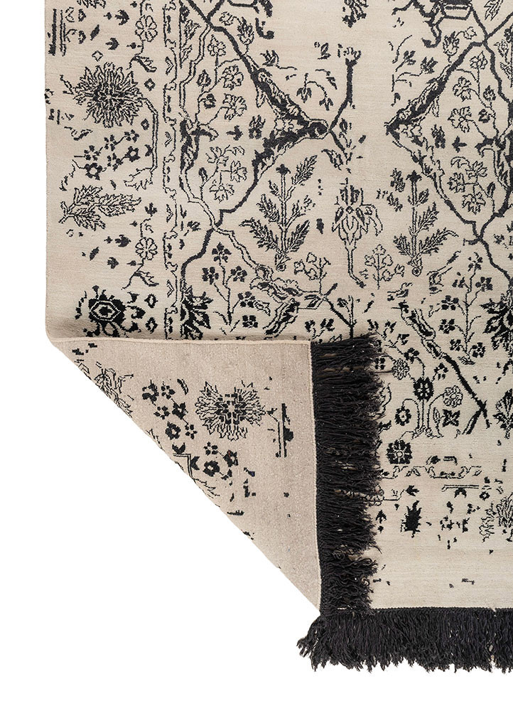 far east ivory wool and silk hand knotted Rug - Backing Shot