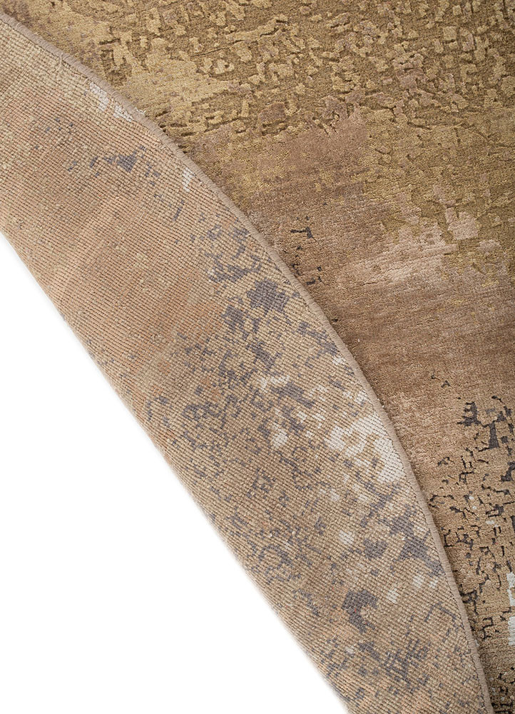 entropy gold wool and bamboo silk hand knotted Rug - Backing Shot
