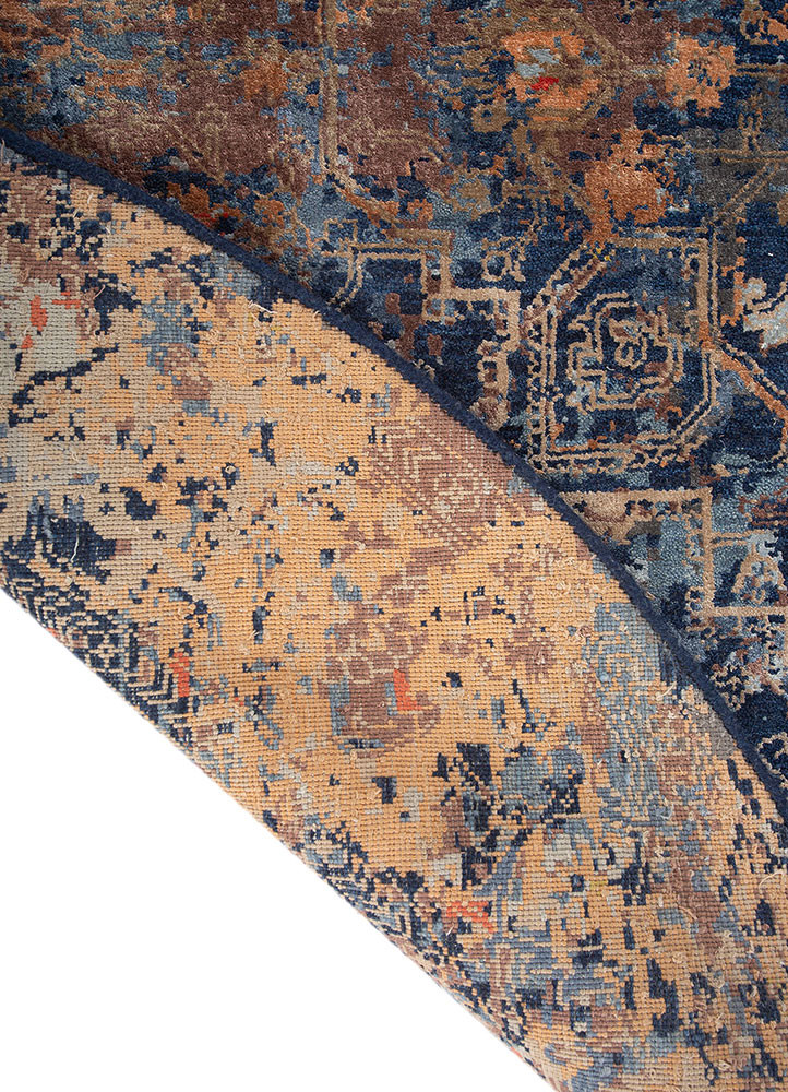 far east blue wool and bamboo silk hand knotted Rug - Backing Shot far east blue wool and bamboo silk hand knotted Rug - Backing Shot