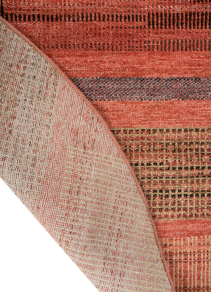 blythe red and orange wool hand knotted Rug - Backing Shot
